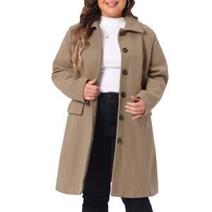 Plus Size Peter Pan Collar Single Breasted Coat Light Brown